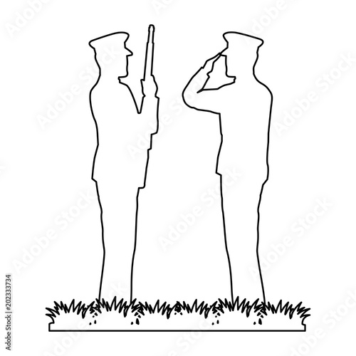 silhouette of military saluting and soldier vector illustration design