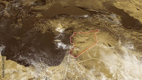 Cartina Siria e confini, cartina fisica Medio Oriente, penisola arabica, cartina con rilievi e montagne e mar Mediterraneo photo