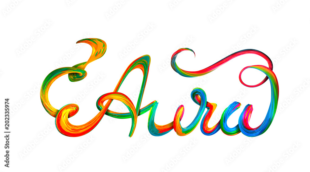 Aura colorful text, lettering design on white Aura colorful text, lettering design on white