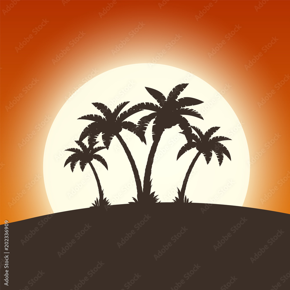 Hot tropical island with palm trees