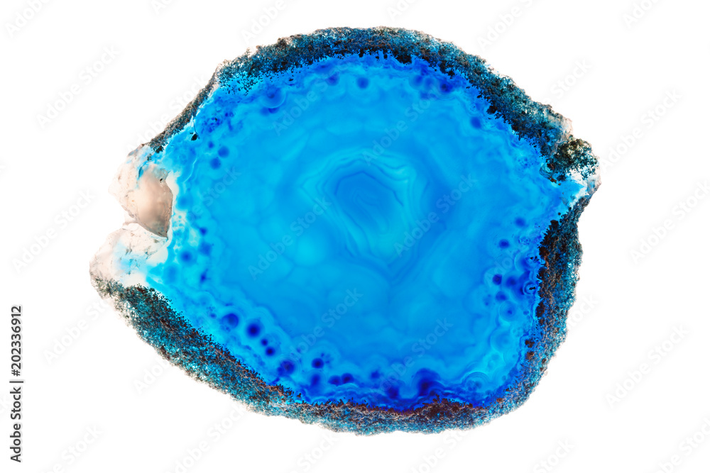 Abstract background, round blue agate round slice mineral isolated on white Abstract background, round blue agate round slice mineral isolated on white