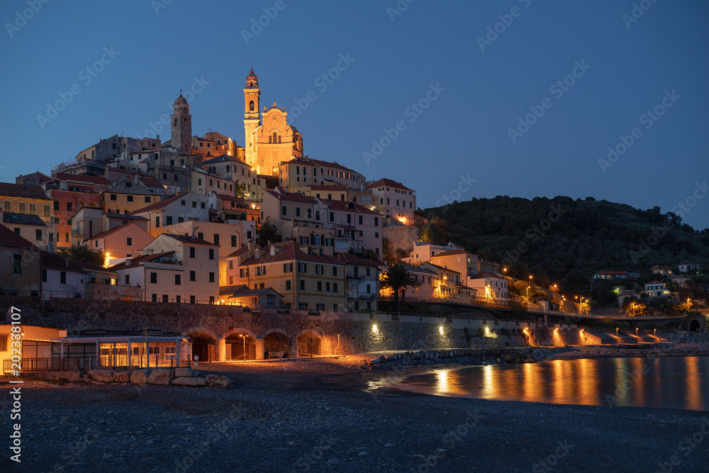 Fototapeta premium Italy, Cervo medieval village in the evening
