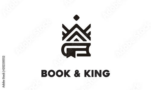 Book and King Line Art symbol logo design inspiration