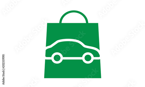 Car and Shopping Bag for Car Shop Store logo design inspiration