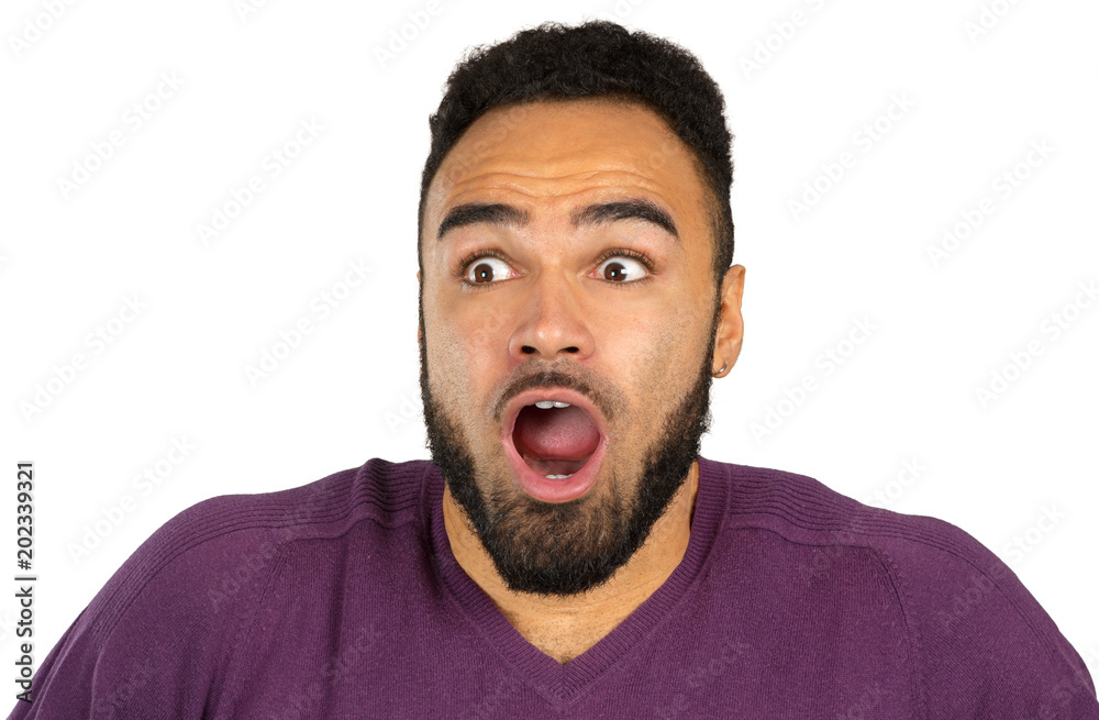 Young black nervous man in fear isolated on white background Young black nervous man in fear isolated on white background