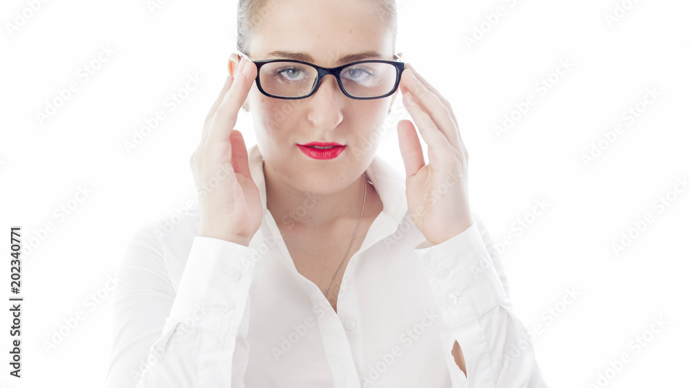 Closeup isolated portrait of sexy young woman in eyeglasses Closeup isolated portrait of sexy young woman in eyeglasses