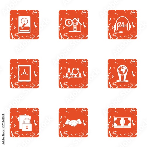 Cyber century icons set. Grunge set of 9 cyber century vector icons for web isolated on white background