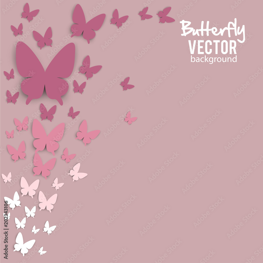 Beautiful summer background with white paper butterfly