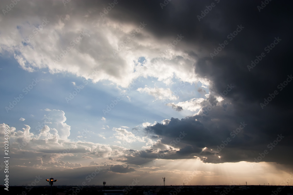 Dramatic atmosphere panorama exotic view of beautiful sunset sky and clouds in summer.