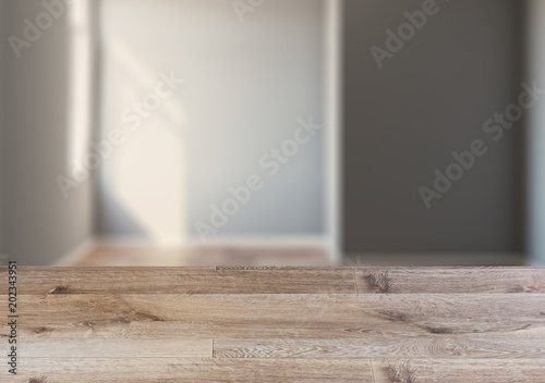 Background with empty wooden table. Flooring. wooden table. photo