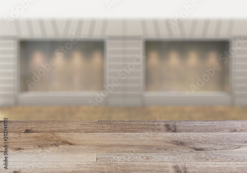 Flooring. The wooden table. Blurred interior. photo