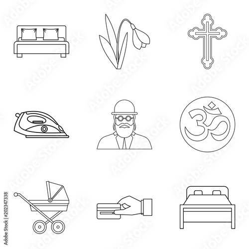Mistress icons set. Outline set of 9 mistress vector icons for web isolated on white background