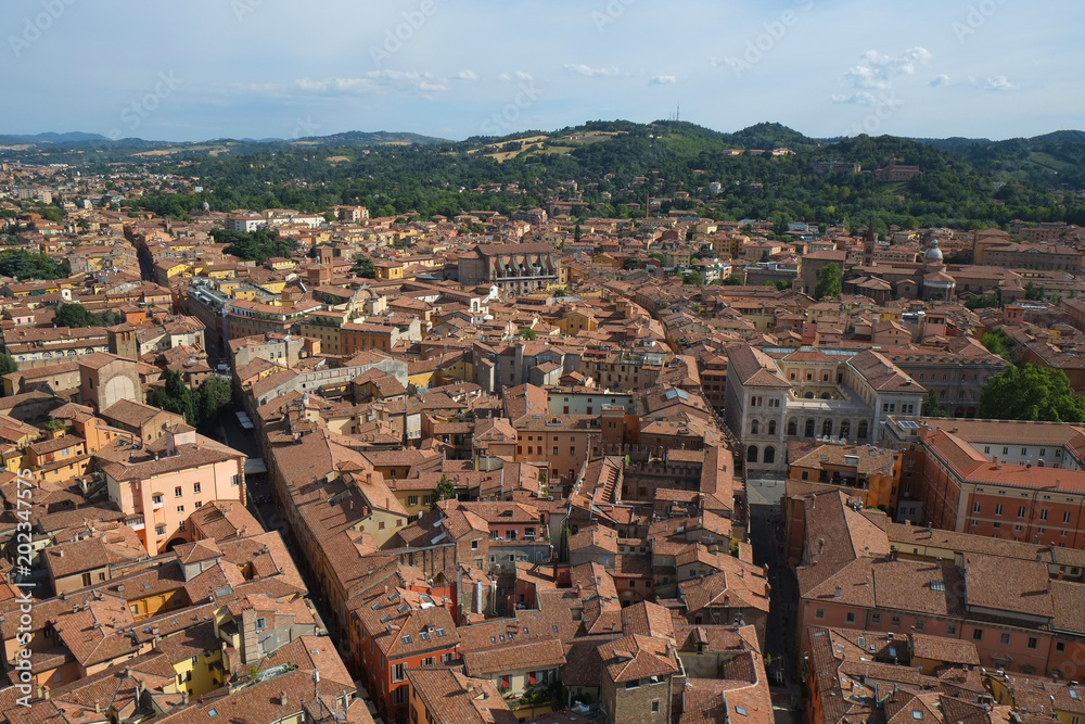 View of Bologna city, Italy, from upper point