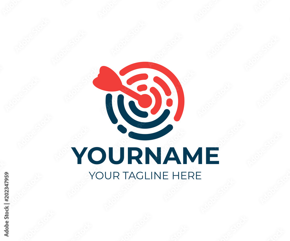 Arrow hit the target, logo template. SEO and business strategy, vector design. Accurate hit in the target, illustration Arrow hit the target, logo template. SEO and business strategy, vector design. Accurate hit in the target, illustration