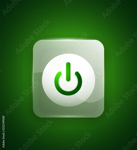 Glass transparent effect power start button, on off icon, vector UI or app symbol design