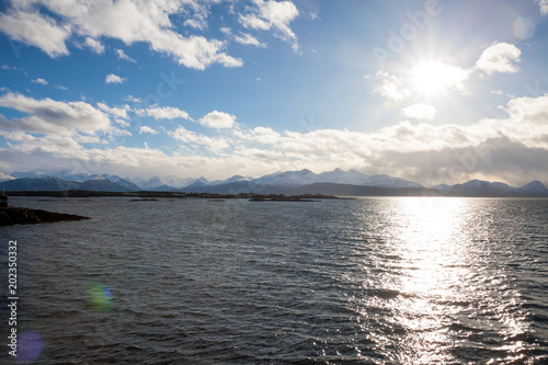 Fjord in Norway - nature background  view from ferry deck