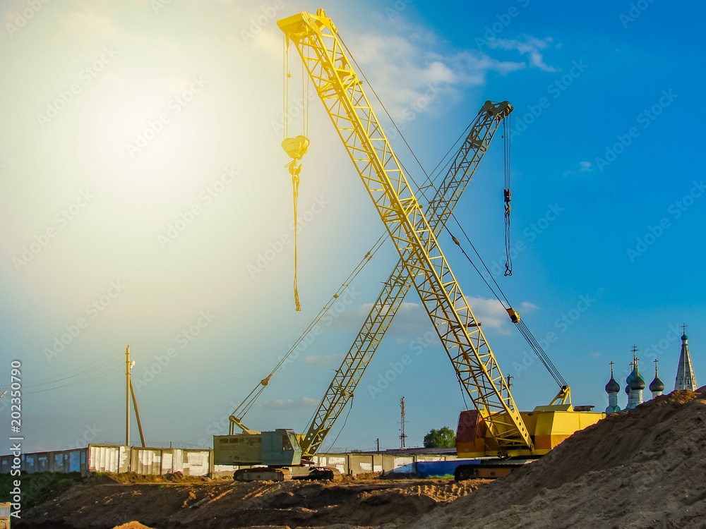 Construction machinery on the construction site summer day