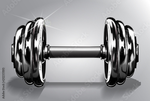 Dumbbell vector illustration isolated on white with disc weight. Sport equipment for power lifting and fitness training.