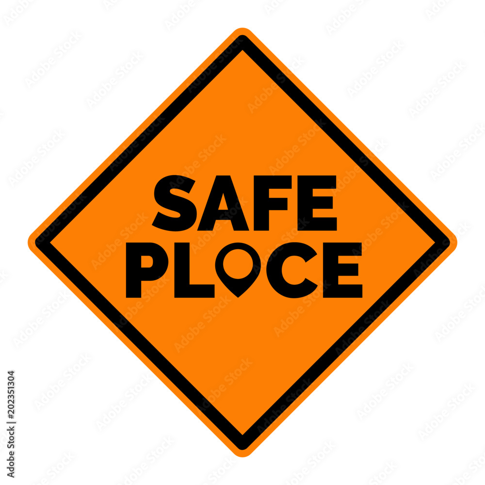 Yellow Safe Place Vector Sign With Map Pointer Yellow Safe Place Vector Sign With Map Pointer