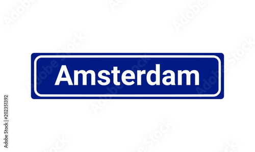 Blue And White City Sign Of Amsterdam