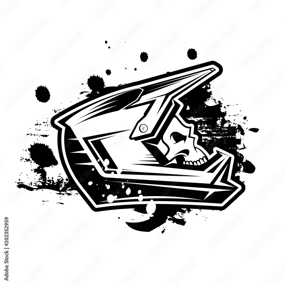 Skull wearing motocross helmet vector image. Biker skull in helmet Stock  Vector