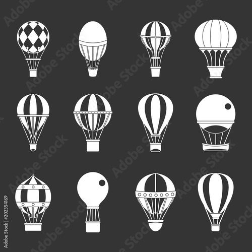 Air ballon icon set vector white isolated on grey background 