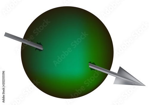 Green Sphere and arrow on white background