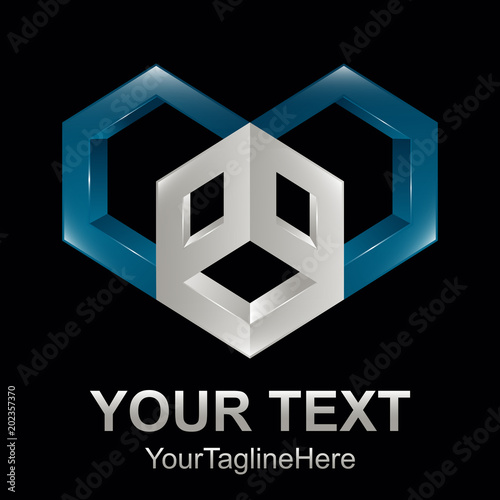 Cube hexagonal 3d style in blue and grey logo template element
