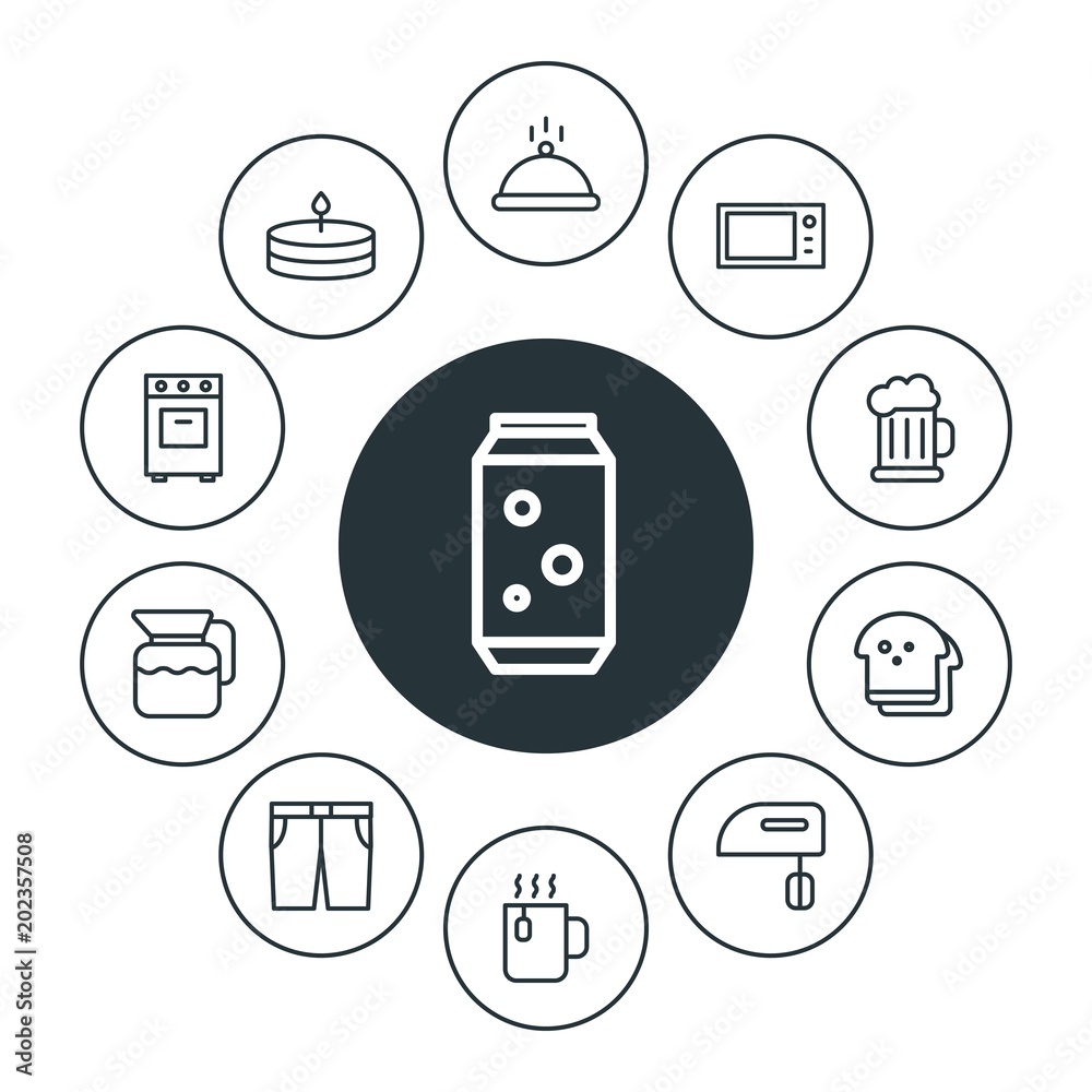 Φωτογραφία food, clothes, drinks Infographic Circle outline Icons Set