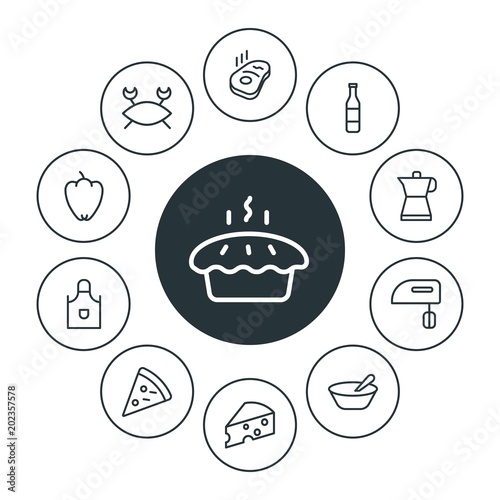 food, clothes, drinks Infographic Circle outline Icons Set. Contains such Icons as  drink,  espresso, cheese,  kitchen,  maker, beverage, pizza,  hot,  dairy and more. Fully Editable. Pixel Perfect