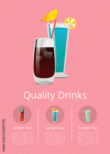 Quality Drinks Promo Poster with Cocktail of Vodka