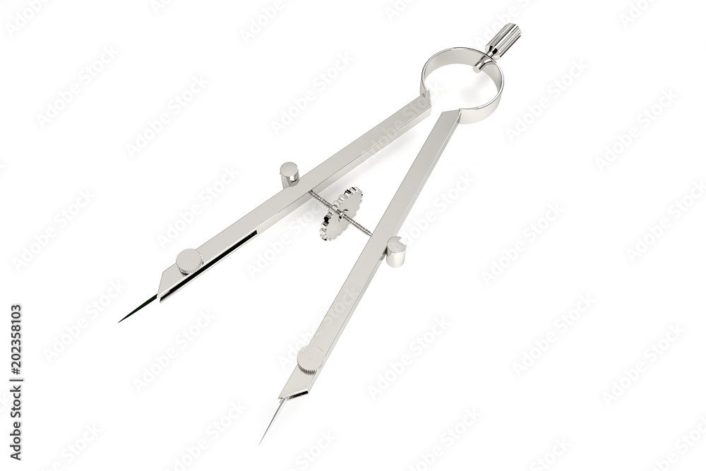 3d rendering drawing compass chrome metallic for school on white background isolated 3d rendering drawing compass chrome metallic for school on white background isolated