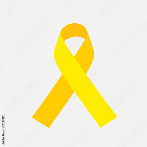 Yellow awareness ribbon on gray background. Bone cancer and troops support symbol.