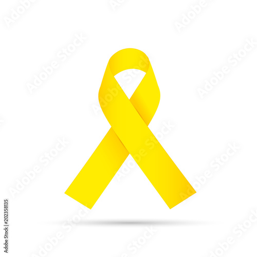 Yellow awareness ribbon on gray background. Bone cancer and troops support symbol.