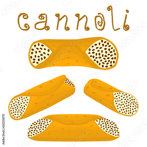 Vector illustration for various sweet waffles Sicilian dessert cannoli