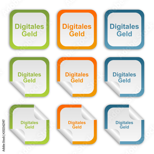 Aufkleber Set - grün orange blau - Digitales Geld