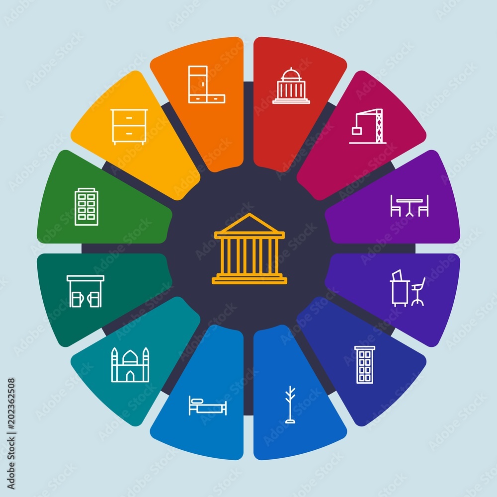 Φωτογραφία industry, buildings, furniture Infographic Circle outline Icons Set