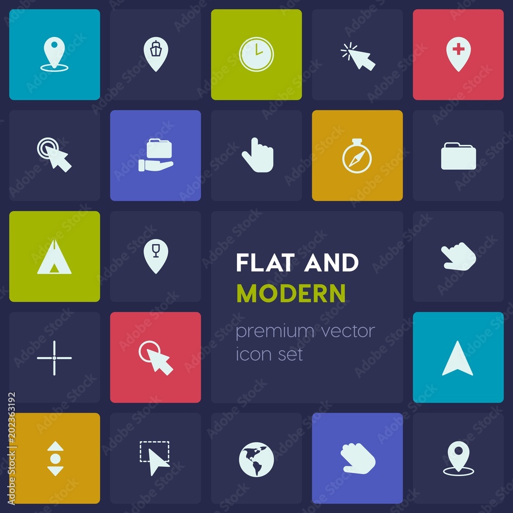 Modern Simple Set of location, folder, cursors Vector fill Icons. Contains such Icons as folder,  pin,  port, location, sea,  location,  web and more on dark background. Fully Editable. Pixel Perfect