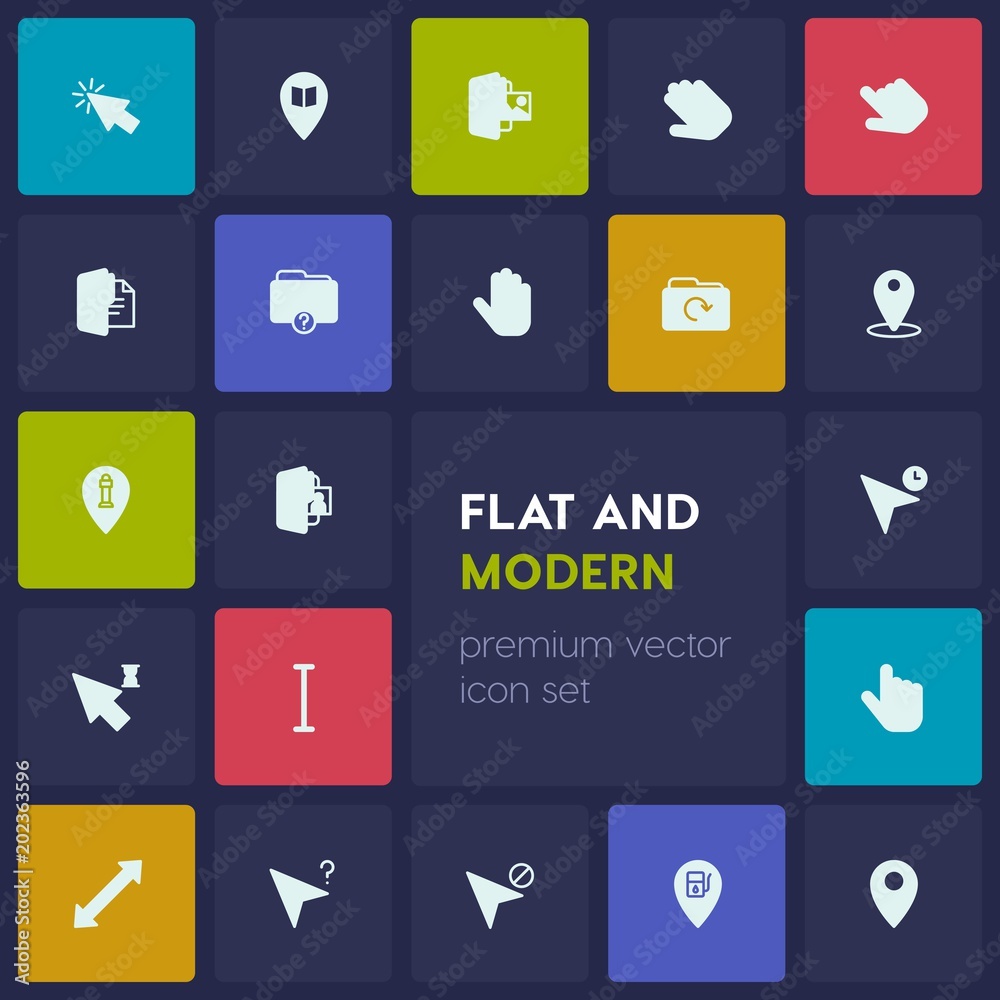 Modern Simple Set of location, folder, cursors Vector fill Icons. Contains such Icons as location,  double,  car,  location, text,  folder and more on dark background. Fully Editable. Pixel Perfect