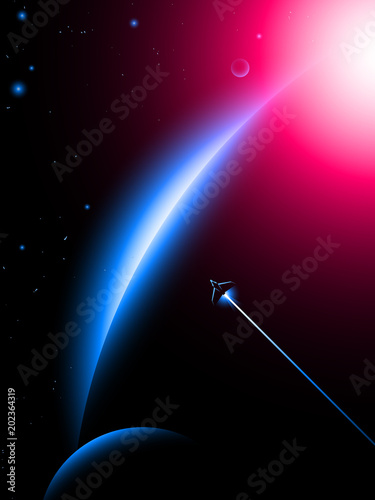 spaceship, planets and stars, space exploration vector