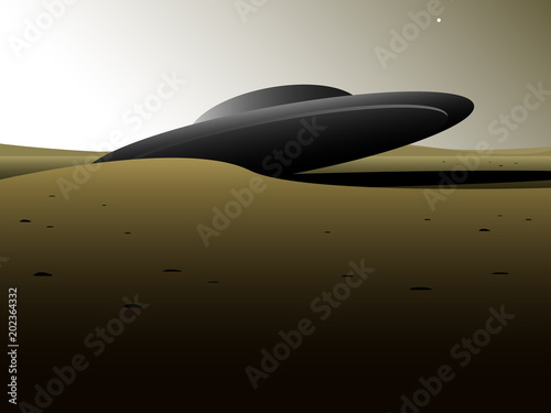 crashed alien spaceship in empty landscape, science fiction vector