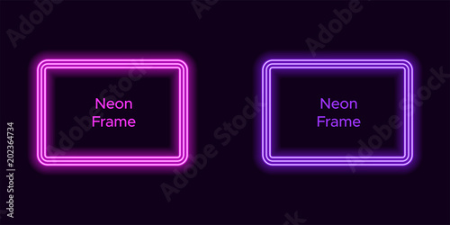 Neon rectangle frame in purple and violet color