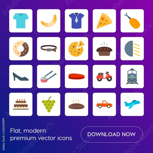 Modern Simple Set of transports  food  clothes Vector flat Icons. Contains such Icons as  delivery  truck   dessert   transport   seafood and more on gradient background. Fully Editable. Pixel Perfect