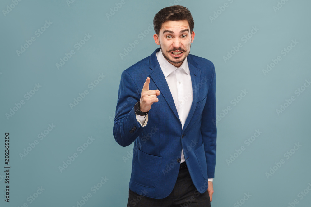 Finaly warning. Anger man pointing finger and alert you Finaly warning. Anger man pointing finger and alert you