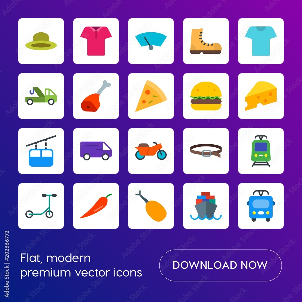 Modern Simple Set of transports, food, clothes Vector flat Icons. Contains such Icons as polo, road, technology, fresh, scooter, bus and more on gradient background. Fully Editable. Pixel Perfect Modern Simple Set of transports, food, clothes Vector flat Icons. Contains such Icons as polo, road, technology, fresh, scooter, bus and more on gradient background. Fully Editable. Pixel Perfect