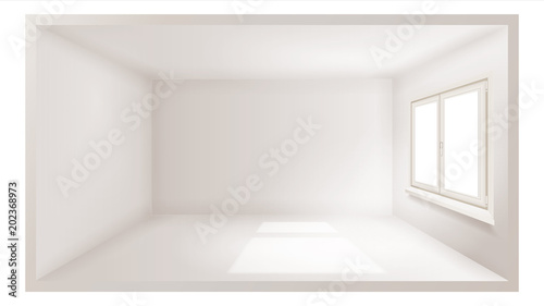 Empty Room Vector. White Wall. Plastic Window. Three Dimensional Interior. Indoor Design. 3d Realistic Apartment. Illustration