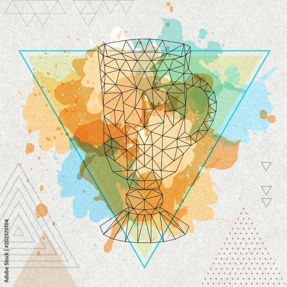 Obraz Hipster polygonal cocktail irish coffee on artistic watercolor background