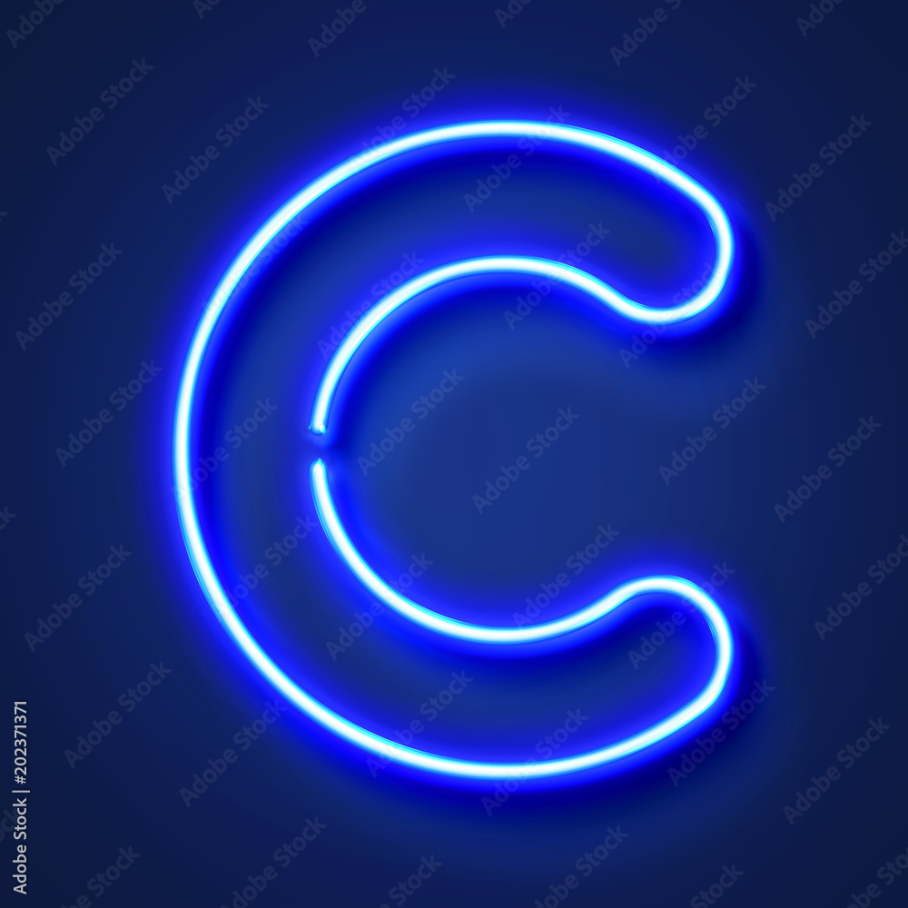 Letter C Realistic Glowing Blue Neon Letter Against A Blue Background Stock  Illustration | Adobe Stock