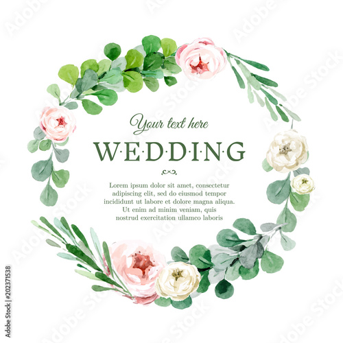 Rose and rosemary watercolor wreath
