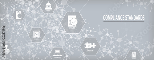 In compliance web banner - icon set that shows a company passed inspection